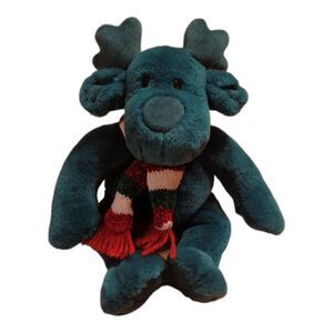 Commonwealth Christmas Reindeer 11" Green Plush Scarf Stripes Stuffed Animal